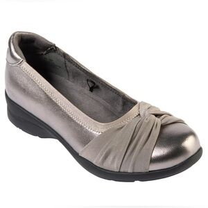 NWOT Jambu Tara Gunmetal soft metallic leather knotted fabric Ballet Flats Sz 6